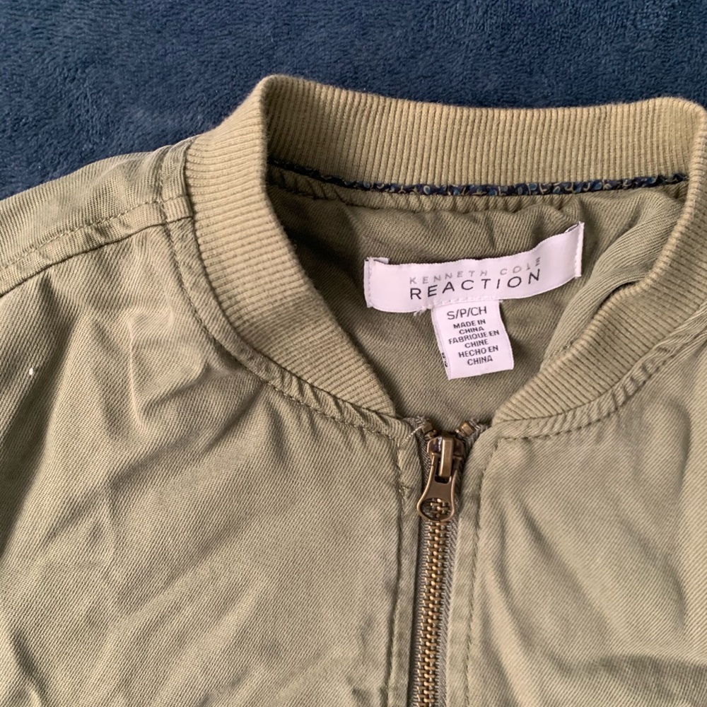 Olive Green Zip Up Bomber Jacket - Picture 3 of 5